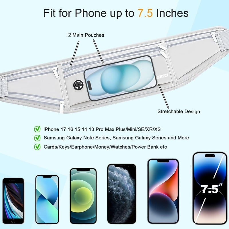 RDMODO Fanny Pack with Water Bottle Holder, Slim Running Hydration Belt for Women Men, Water Resistant Waist Pack for iPhone Samsung, No Bounce 4 Pockets Phone Holder for Running Walking Outdoor（Grey） - Image 4